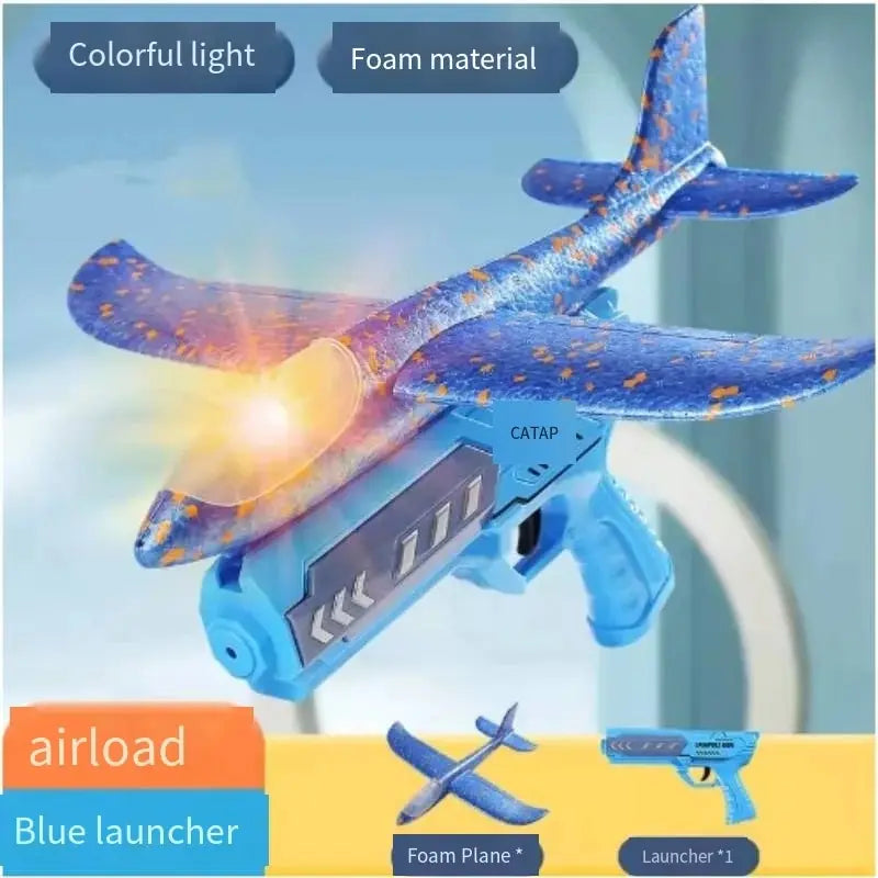 Glowing Foam Aircraft 10M Launcher Catapult Glider Aircraft Gun Toy Children's Outdoor Game Bubble Model Shooting Flying Roundab