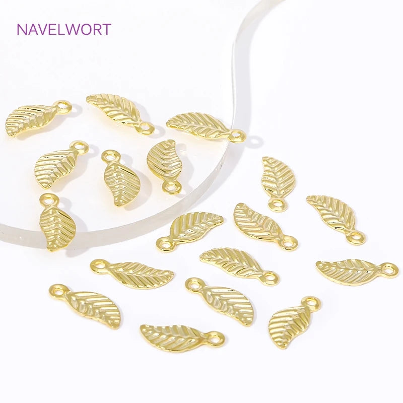 18K Gold Plated Brass Mini Tree Leaf Leaves Charms Pendants,For Earrings Necklace Jewelry Making DIY Handmade Crafts Wholesale