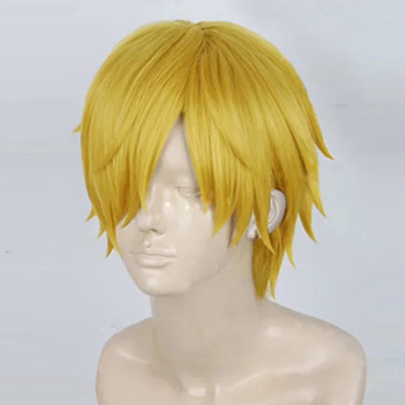 High Quality Anime One Piece Cosplay Wig Sanji Wig Short Straight Golden Yellow Heat Resistant Synthetic Hair Wigs