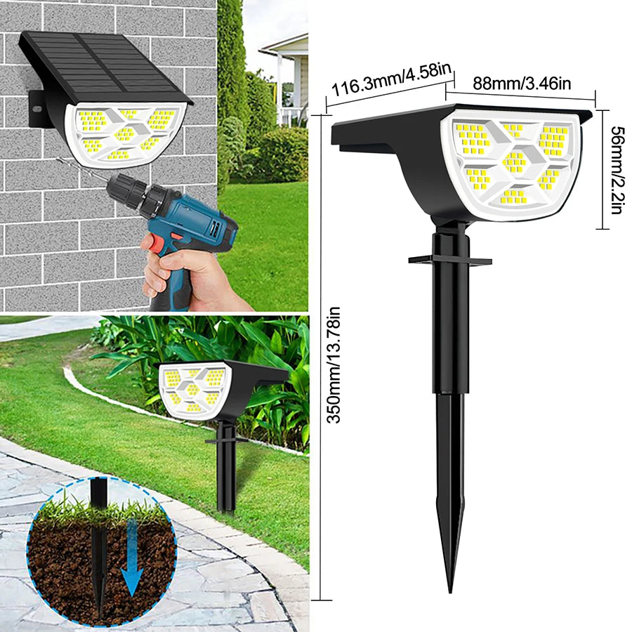 72/68 LED Solar Landscape Spotlights Lights Outdoor 2-in-1 Garden Outdoor Solar Powered Wall Light 3 Mode Front Door Backyard