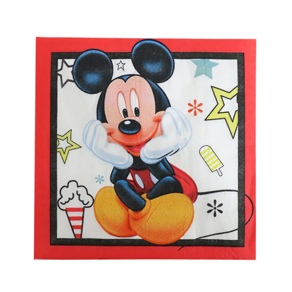 20pcs/Pack Children's Mickey Mouse Napkins Birthday Party Decoration Paper Napkin Minnie Mouse Theme Disposable Tableware