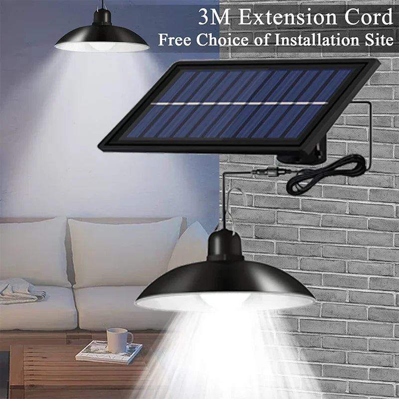 Single Dual Heads Solar Pendant Lights Remote Control Indoor Outdoor Shed Lamp Led Hanging for Storage Room Yard Porch Garden