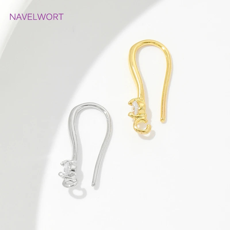 10/20Pcs Earwires Hooks For Earring 18K Gold Plated Brass Inlaid Zircon Earrring Clasp Hooks Fittings,Accessories For Earrings