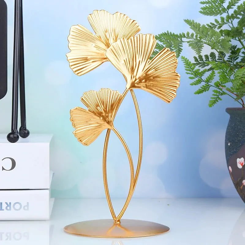 1pc Gold Ginkgo Leaf Iron Crafts Decoration Modern Creative Living Room TV Cabinet Wine Cabinet Xuan Guan Home Decoration