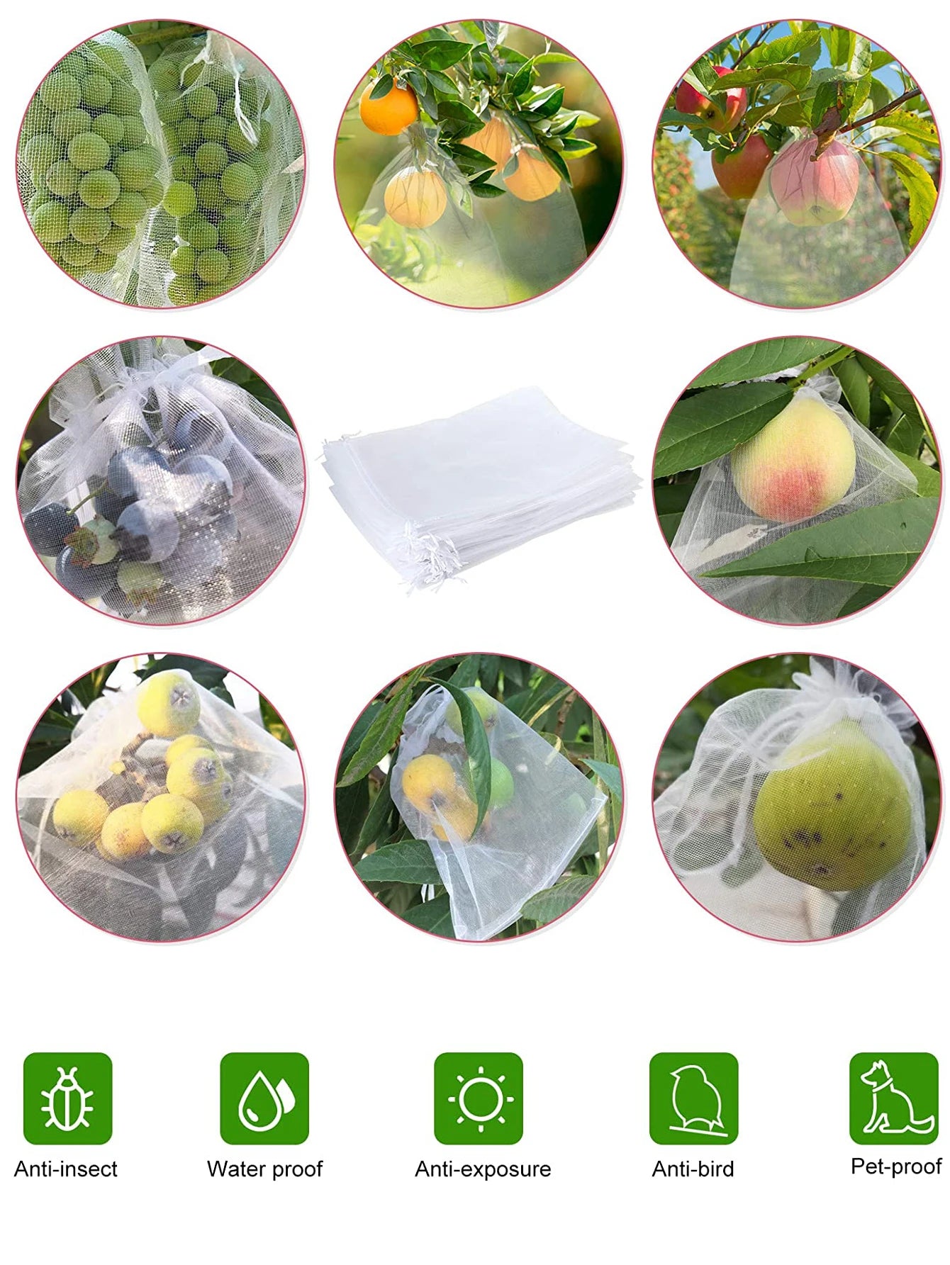 20pcs fruit Protection Netting Bag Garden Mesh Bags Agricultural Pest Control Anti-Bird Mesh Bag drawstring Vegetable grown bags