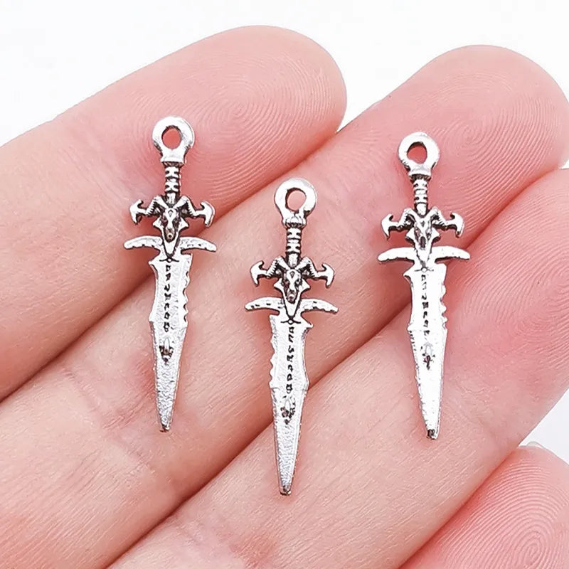 25pcs 29x9mm Zinc Alloy Antique Silver Dagger Sword Charms Pendant Designer Charms Fit Jewelry Making DIY Jewelry Findings