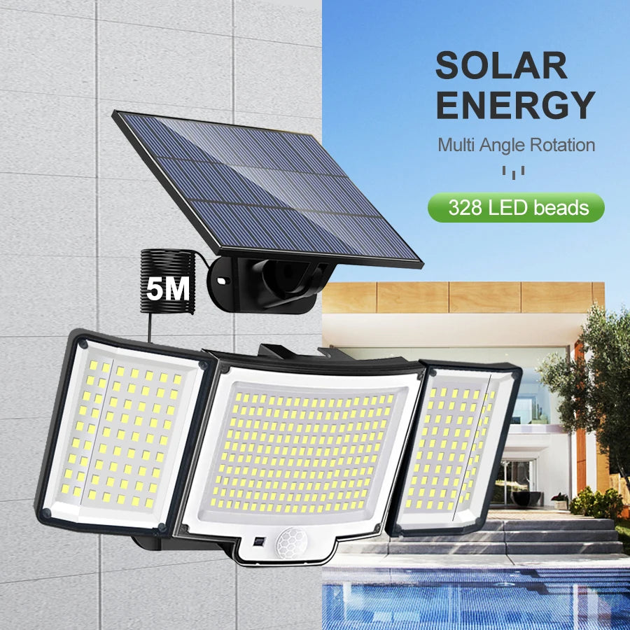 106/318 LED Solar Light Outdoor 328 LED Spotlights IP65 Waterproof Motion Sensor Human Solar Flood Security Lights 3 Modes