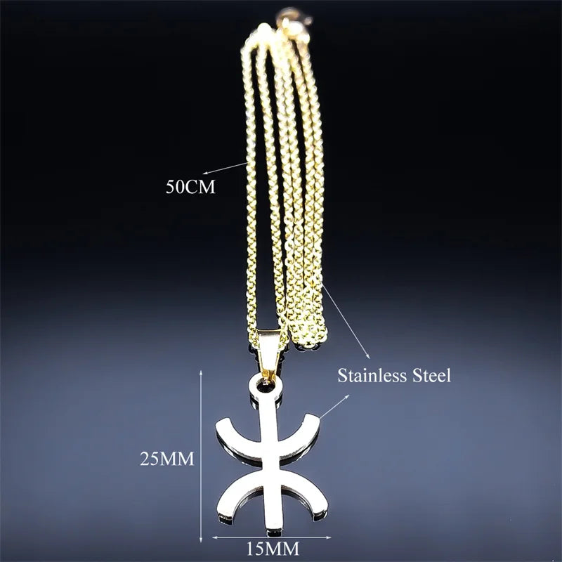 Africa Berbers Symbol Pendant Necklace Stainless Steel Gold Color Amazigh ⵣ Letter Ethnic Amulet Style Chain Necklaces Jewelry