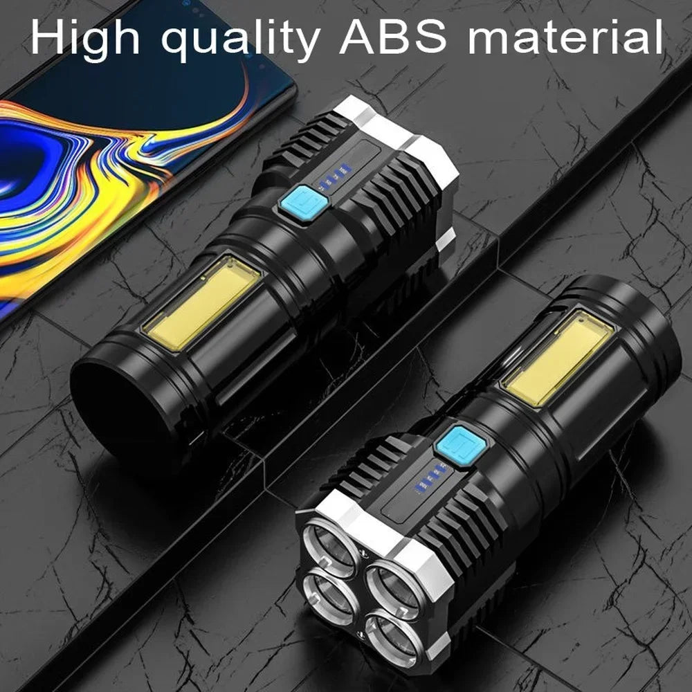 High Power Rechargeable Led Flashlights 7LED Camping Torch With Cob Side Light Lightweight Outdoor Lighting ABS Material