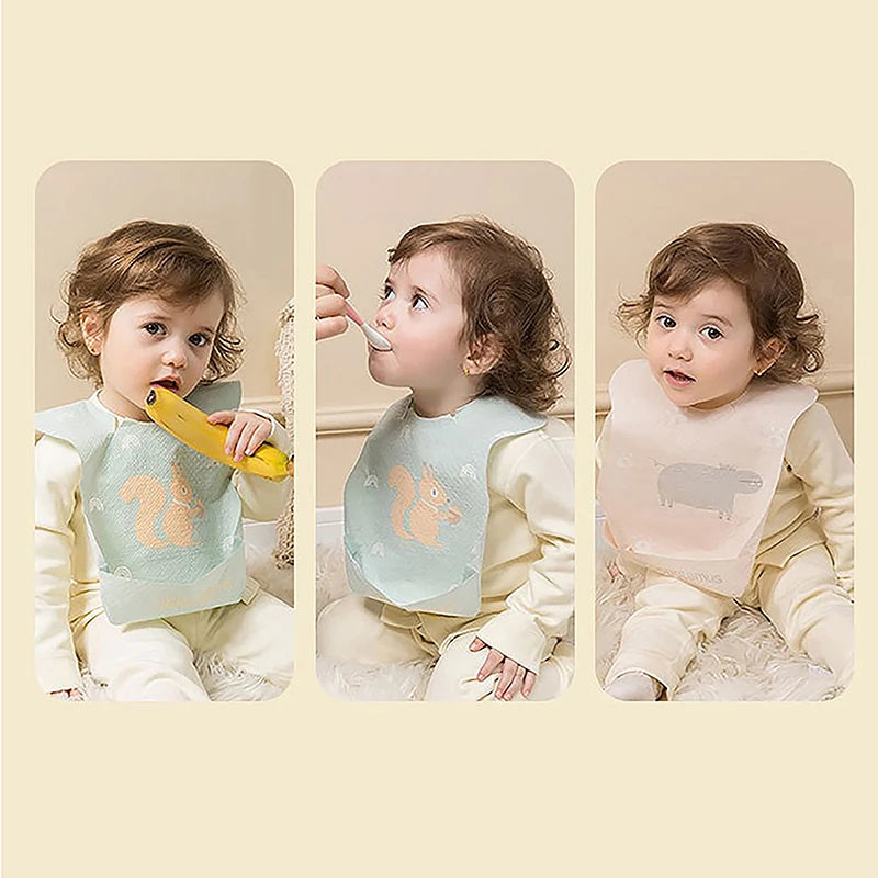 Waterproof Adjustable Food Feeding Supply Baby Bib With Food Catcher Disposable Children's Bib Cartoon Saliva Towel