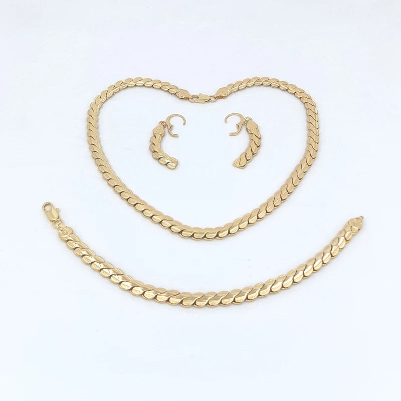 Brazilian Jewelry Sets For Woman Fashion Link High Quality Copper Gold Plated Necklace Bracelet 6MM 7MM Width Jewellery