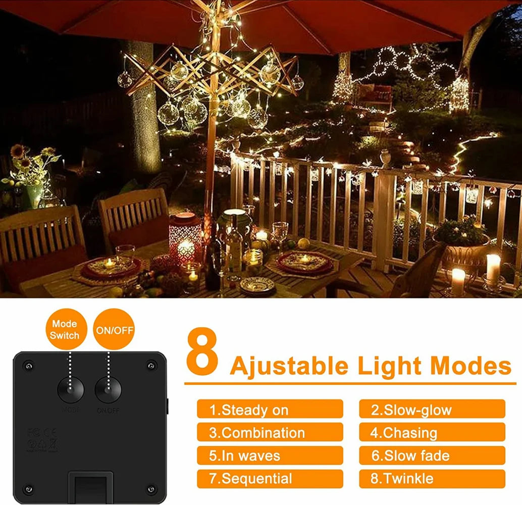 2 Pack Solar Fairy Lights 300LED Solar String Lights Outdoor Waterproof 8 Modes Copper Wire Twinkle Light