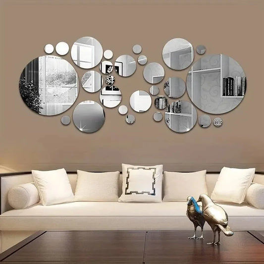 26 PCs 3D Acrylic Mirror Wall Sticker, round Mirror, DIY Bedroom, Bathroom and TV Background Room Sticker Wall Decoration