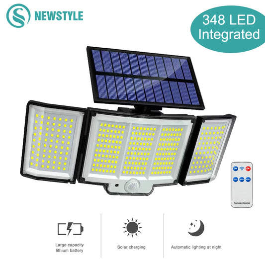 Solar Light Outdoor 328/348 LED Integrated Super Bright Motion Sensor Strong Power IP65 Waterproof 3 Working Modes Garden Wall