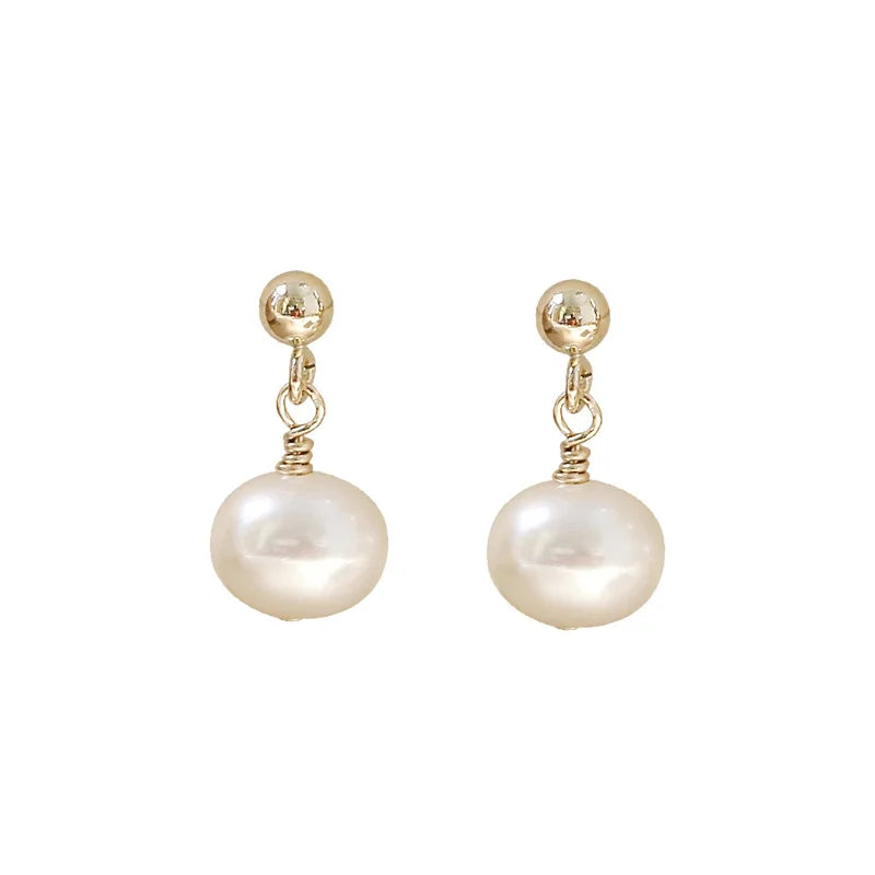 Minar Delicate Irregular Freshwater Pearl Earring For Women Gold Color Metal Hanging Drop Earrings Statement French Jewelry 2023