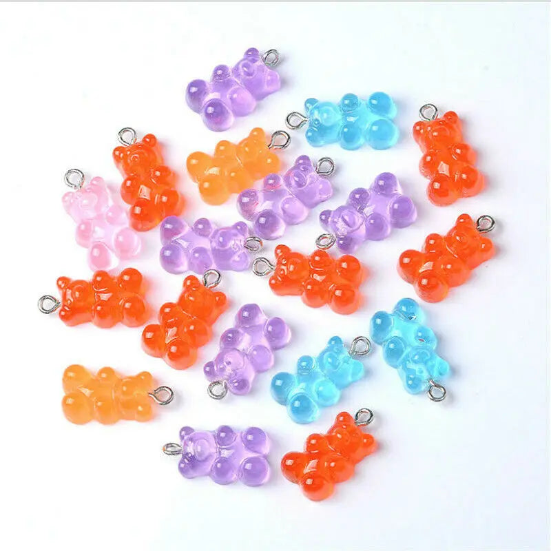 10/50pcs Candy Color Gummy Mini Bear Charms Pendant for Making Cute Earrings Pendant Necklace DIY Creative Jewelry Finding