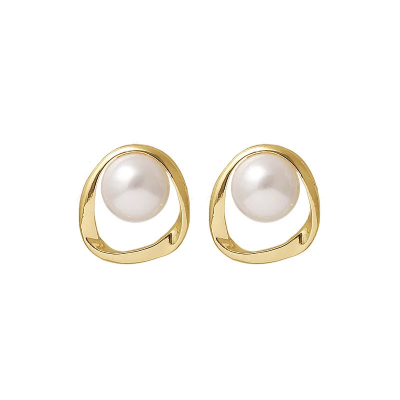 Imitation Pearl Earring for Women Gold Color Round Stud Earrings Korean Delicate Irregular Design Unusual 2023 Fashion Jewelry