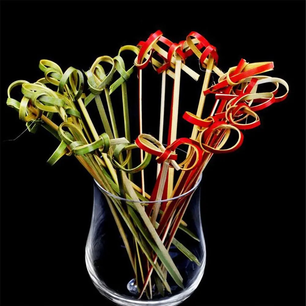 100Pcs 12CM Disposable Bamboo Fruit Picks Knot Skewers Cocktail Decoration Toothpicks Salad Sandwich Buffet Desserts Decoration