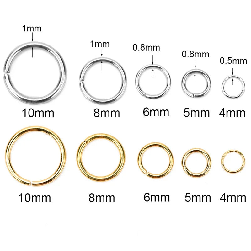 100pcs PVD Never Fade Stainless Steel Open Jump Rings 4 5 6 8 10 mm Split Rings Connectors For Necklace Bracelet Jewelry Making