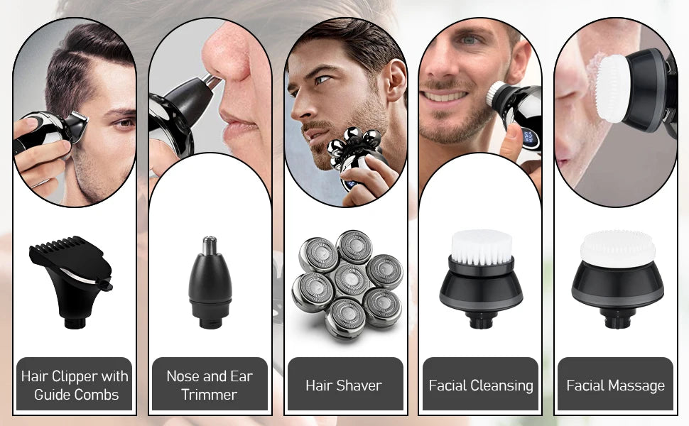 Electric Shaver 7D Floating Cutter Head Base Charging Portable Men Beard Trimmer Clipper Skull Shaver Waterproof Shaving