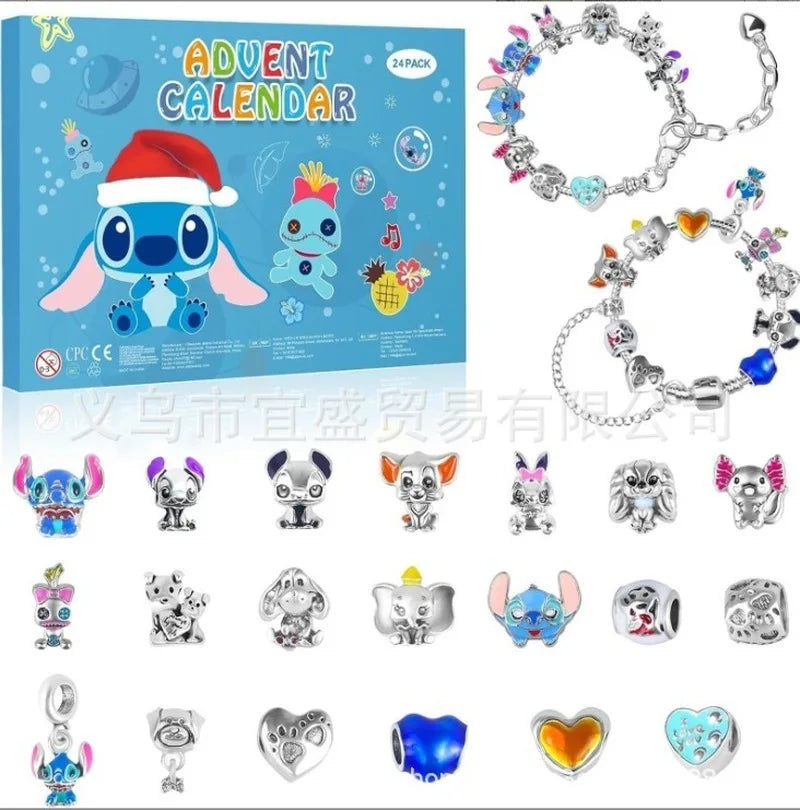 Anime Stitch Mickey Christmas Advent Calendar Bracelets Decor 24 Days Xmas Countdown Calendar Diy Jewelry Making Kit Girl Xmas G