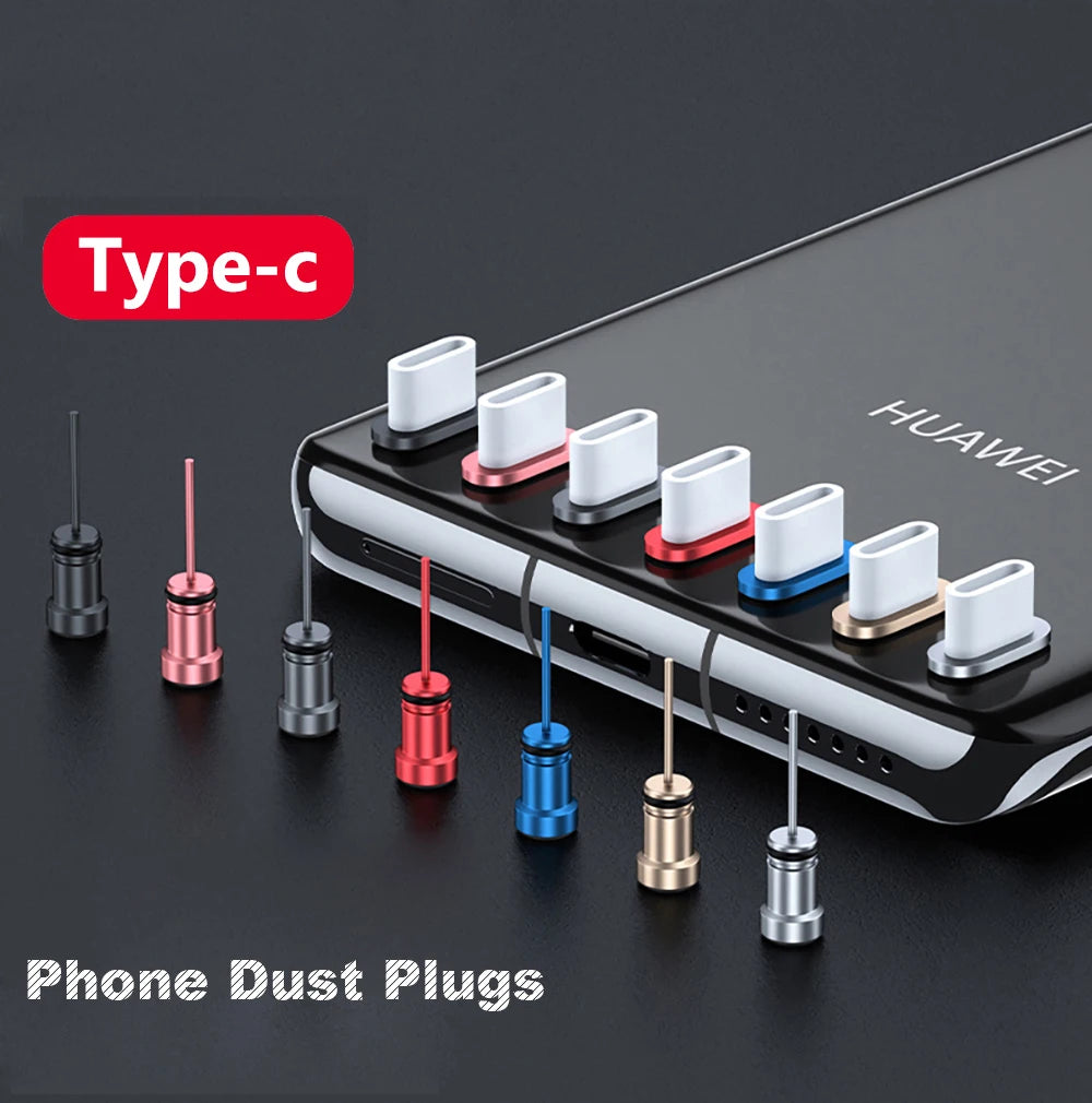 Anti-Dust Plug Type C Phone Charging Port 3.5mm Earphone Jack Card Pin USB C Dust Plug For Samsung Huawei Cell Phone Accessories