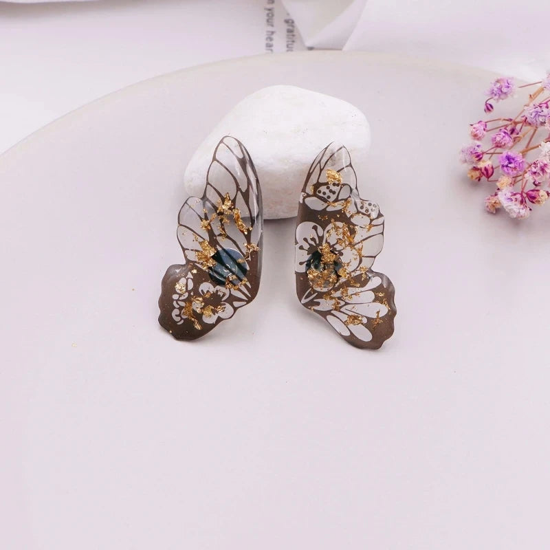 Minar Fairy Gradient Blue Color Resin Butterfly Wings Drop Dangle Earrings for Women Girls Rhinestone Glitter Pendant Earring