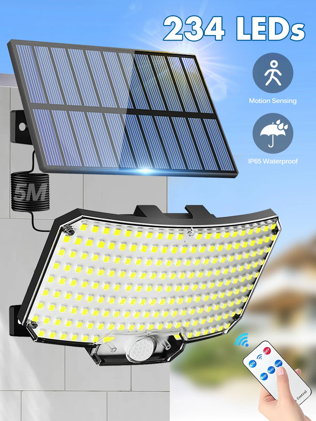 Solar Lights Outdoor 234LED 3 Modes Motion Sensor Flood Lights with Remote IP65 Waterproof Security Solar Lights for Outside