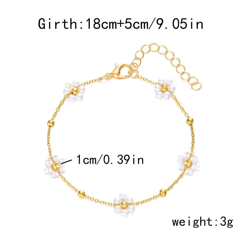 Sweet Cute Crystal Pearl Flower Bracelets for Women Fashion Gold Color Chain Charm Bracelet Necklace Jewelry Wholesale