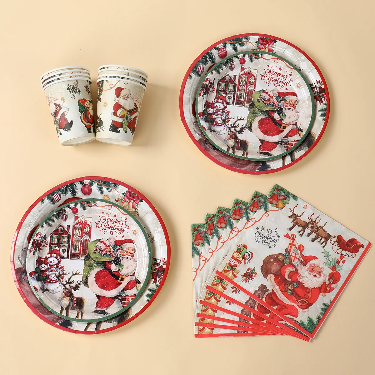 Christmas Party Disposable Tableware Santa Elk Paper Plates Paper Cups Merry Christmas Decorations 2024 For Home Xmas Ornaments