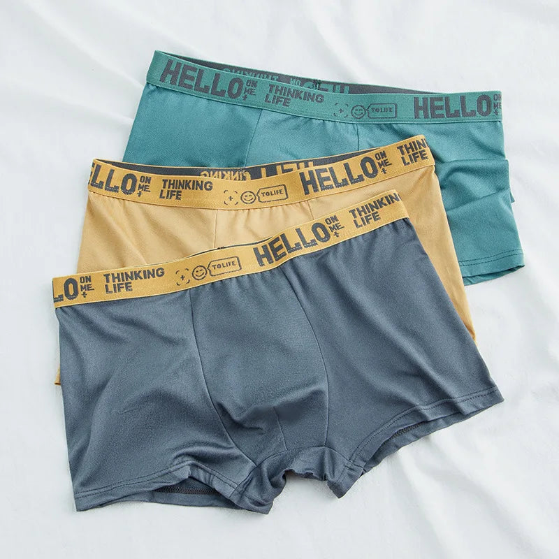 Men's Underwear Men's Wholesale Plus-Size Mid-Waist HELLO Letter Breathable Comfortable Cotton Teen Boxers