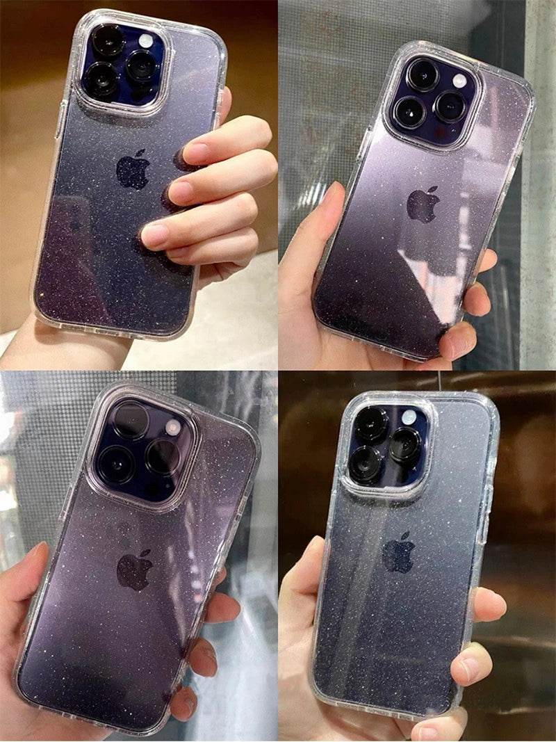 Luxury Clear Glitter Case For iPhone 11 12 13 14 15 Pro Max Xs XR Max 7 8 Plus Mini SE 2020 Soft Transparent Silicone Cover