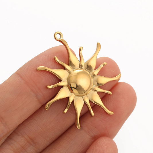 3PC Stainless Steel Sun Flower Charm Bohemian Sun pendant For Jewelry Making Cute Gold Color Diy Earrings Necklace Accessories