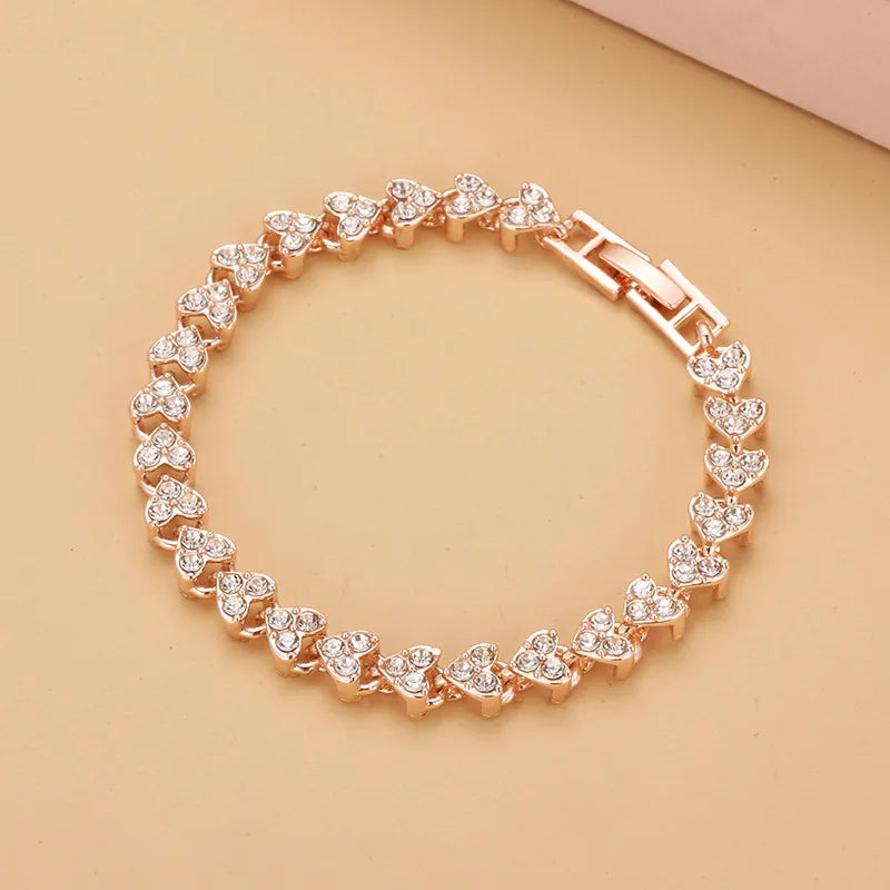 Women Silver Color Rose Gold Bracelet for Female Pulseras Crystal Heart Charm Bracelet Women Bridal Wedding Fine Jewelry Gift