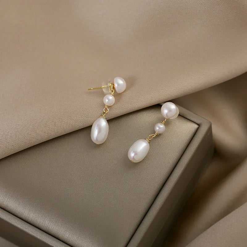 Minar Delicate Irregular Freshwater Pearl Earring For Women Gold Color Metal Hanging Drop Earrings Statement French Jewelry 2023