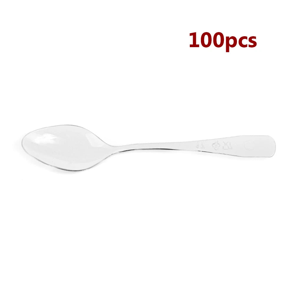 100 Pcs Disposable Mini Tasting Spoons For Ice Cream Cake Desert Jelly Pudding Party Supplies Black/Clear Plastic Serving Spoons