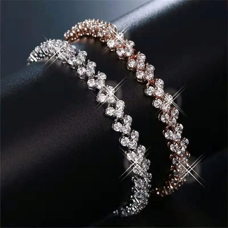 Women Silver Color Rose Gold Bracelet for Female Pulseras Crystal Heart Charm Bracelet Women Bridal Wedding Fine Jewelry Gift