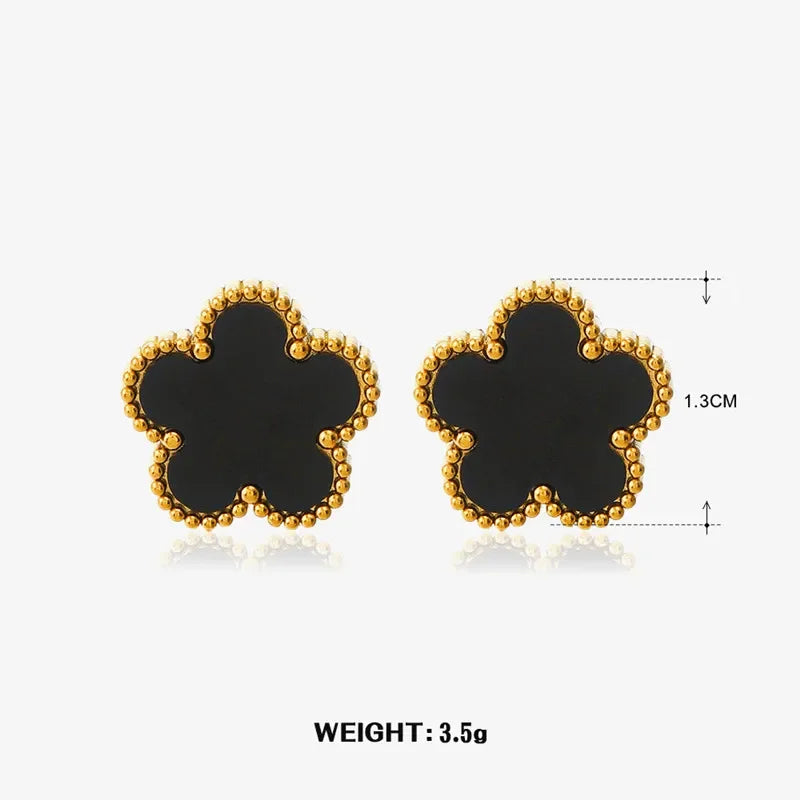 Lucky Five-petal Flower Clover Earrings Necklace Ring Bracelet Four-piece set for Woman Fashionable Accessories Party Jewelry