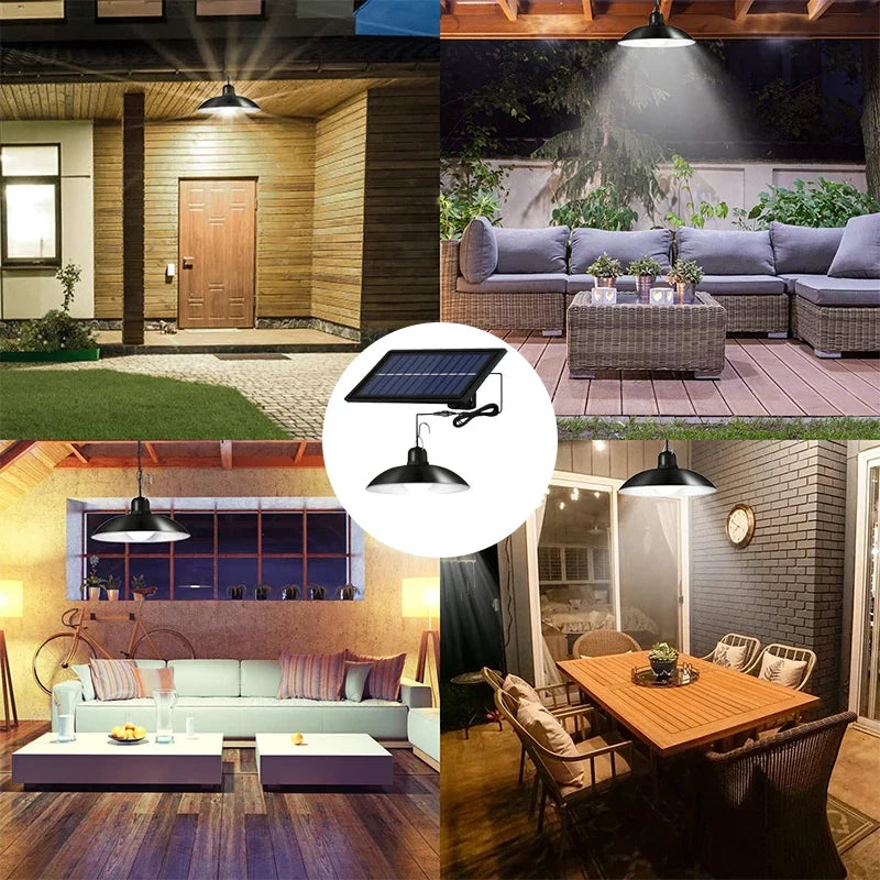 Single Dual Heads Solar Pendant Lights Remote Control Indoor Outdoor Shed Lamp Led Hanging for Storage Room Yard Porch Garden