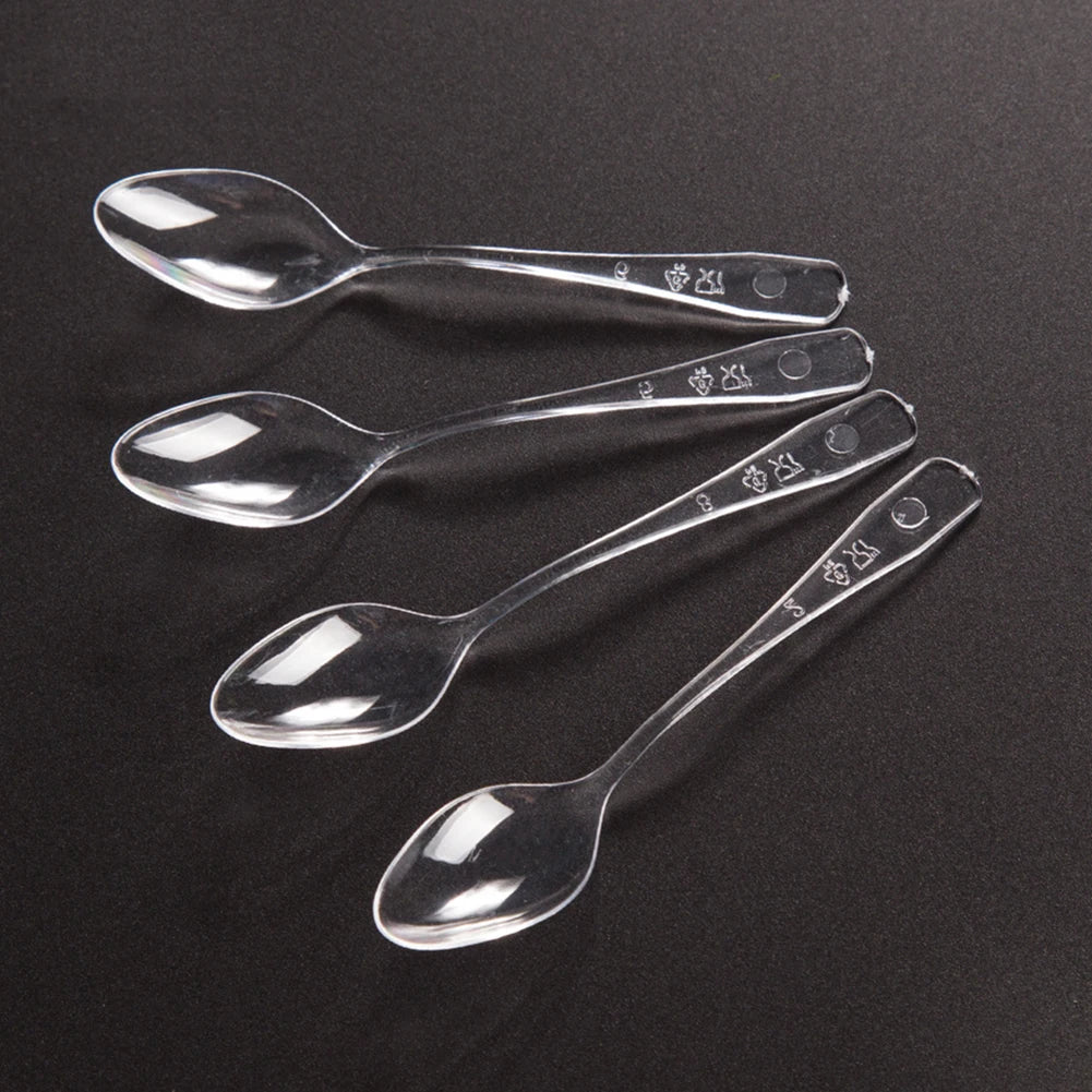 100 Pcs Disposable Mini Tasting Spoons For Ice Cream Cake Desert Jelly Pudding Party Supplies Black/Clear Plastic Serving Spoons