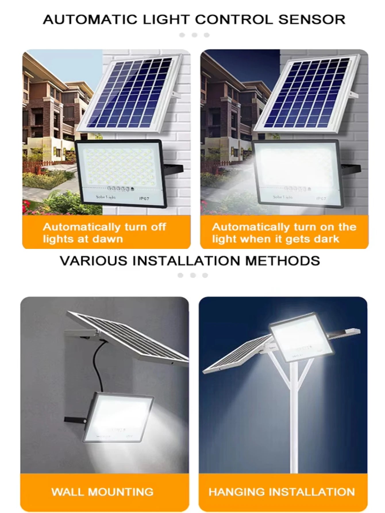 Solar Lights Outdoor Garden Solar Lamp IP67 Waterproof LED Solar Lights Sunlight Wall Lamp External Spotlight Garden Decor