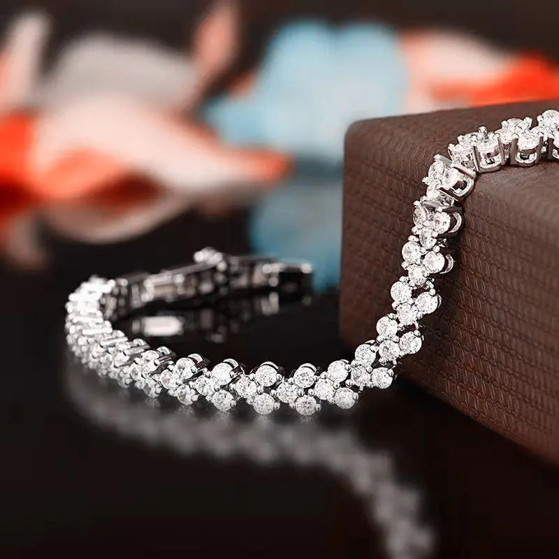 Women Silver Color Rose Gold Bracelet for Female Pulseras Crystal Heart Charm Bracelet Women Bridal Wedding Fine Jewelry Gift