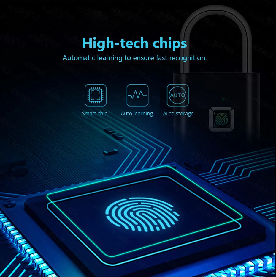 Keyless USB Charging Fingerprint Lock Smart Padlock Waterproof Door Lock 0.2sec Unlock Portable Anti-theft Padlock Zinc