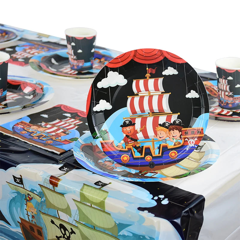 Pirate Party Theme Disposable Tableware Sets Birthday Party Decorations For Kids Plate Napkins Cup Banner Baby Shower Decor