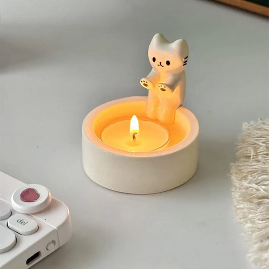 Cute Cat Candlestick Decoration Desktop Warm Resin Crafts Living Room Bedroom Decoration Light Luxury Style Cartoon