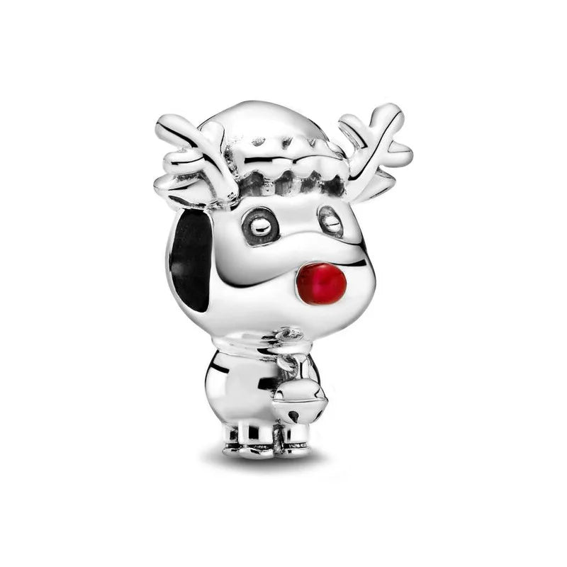 Christmas Series New 925 Sterling Silver Socks Mouse Elk Christmas Tree Pendant fit Original Pandora Bracelet DIY Gift