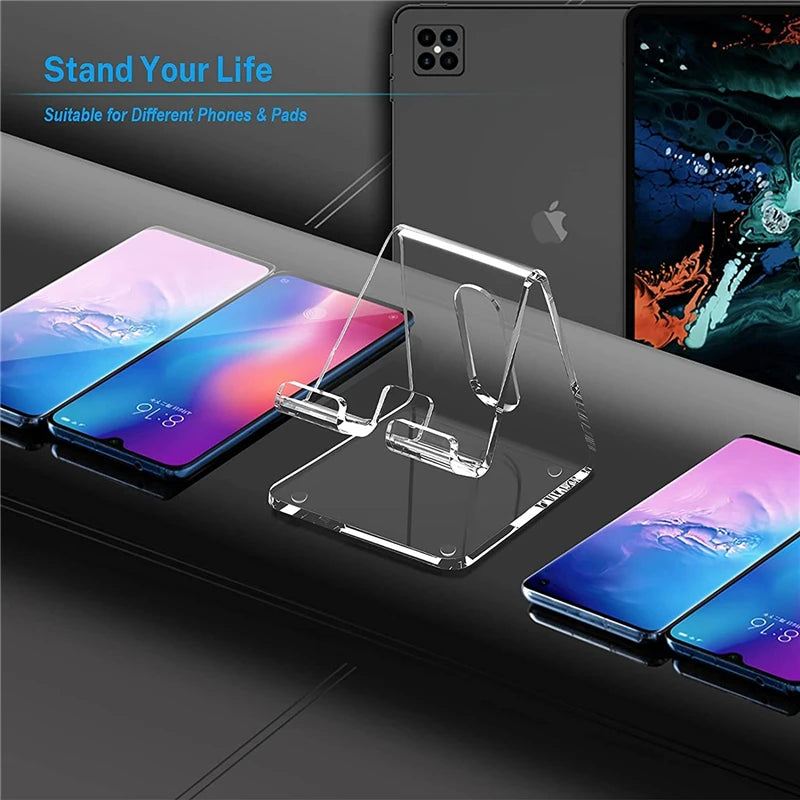 Universal Transparent Acrylic Mobile Phone Accessories Portable Mini Desktop Stand Table Cell Phone Holder For iPhone Samsung