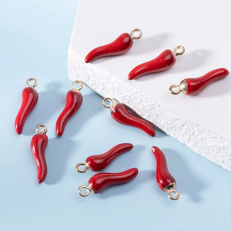 YEYULIN 10pcs Red Chili Enamel Charms Alloy Metal Gold Color Pepper Pendants For DIY Crafting Earring Bracelet Necklace Jewelry