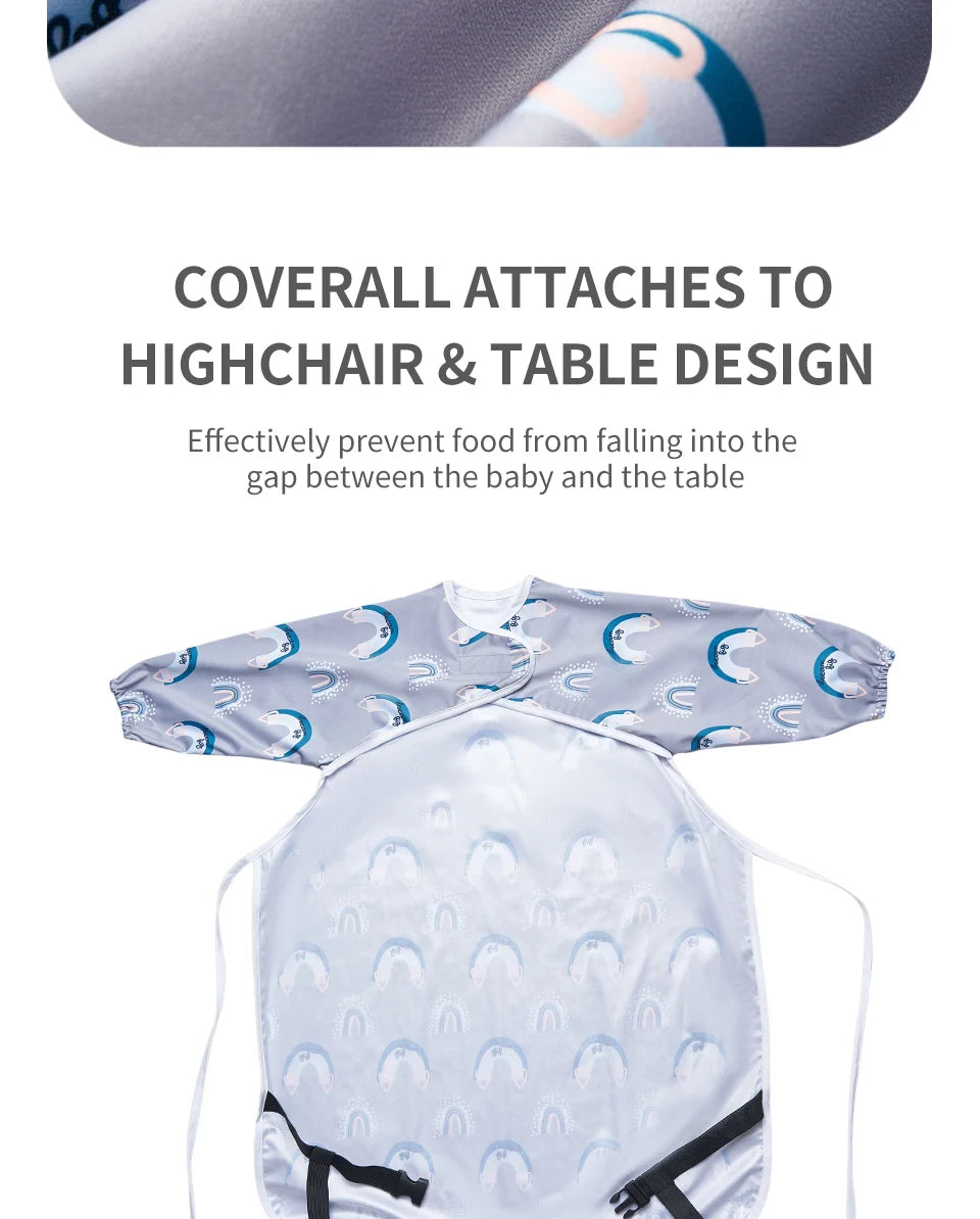 HappyFlute New 1PC Table Use Full Coverage Pocket Waterproof Printed Long Sleeve Coverall Packable Baby Feeding Bibs