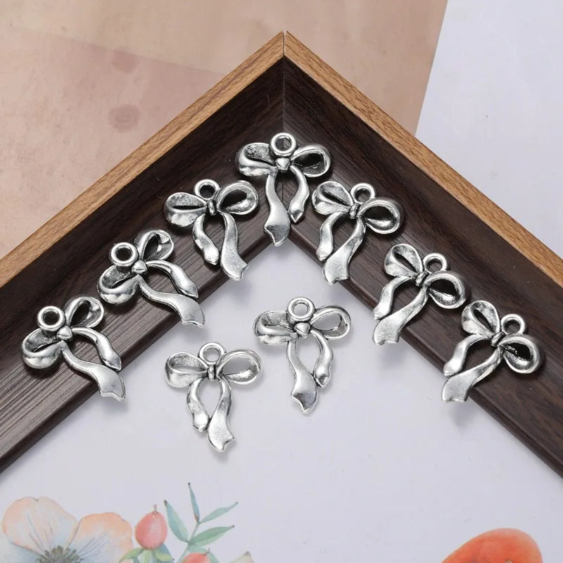 10pcs Ancient Silver Bow Charms Pendant for Jewelry Making 17x22mm Silver Color Bow for DIY Necklace Bracelet Accessories